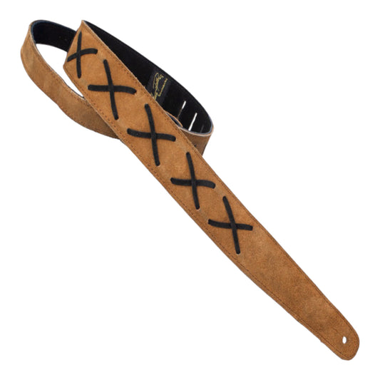 Henry Heller HPX-BRN 2" Wide Guitar Strap, Supple Brown Suede with Black Suede Lace Xs, Suede backing