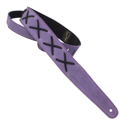 Henry Heller HPX-PUR 2" Wide Guitar Strap, Supple Purple Suede with Black Suede Lace Xs, Suede backing