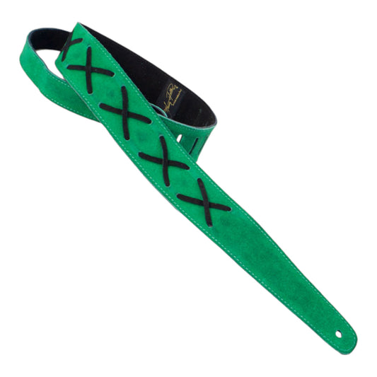 Henry Heller HPX-GRN 2" Wide Guitar Strap, Supple Green Suede with Black Suede Lace Xs, Suede backing