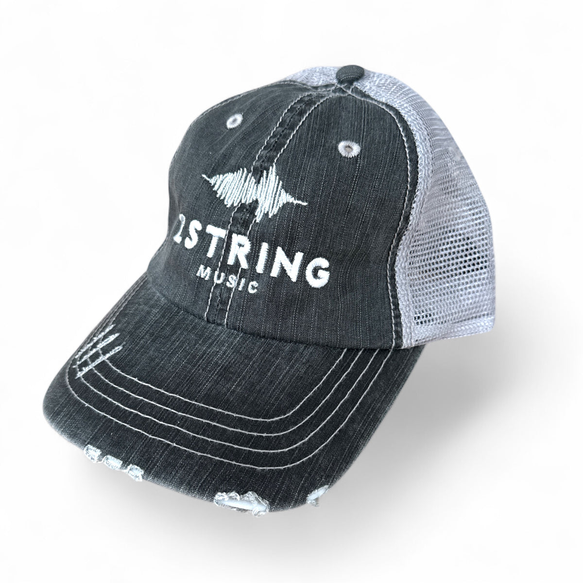 Z String Distressed Trucker Hat, Black/White