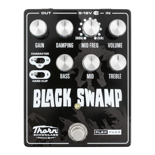 Thorn Soundlabs Black Swamp Flexible Fuzz Guitar Pedal with Character and Clipping Controls, Adjustable Mid-Frequency
