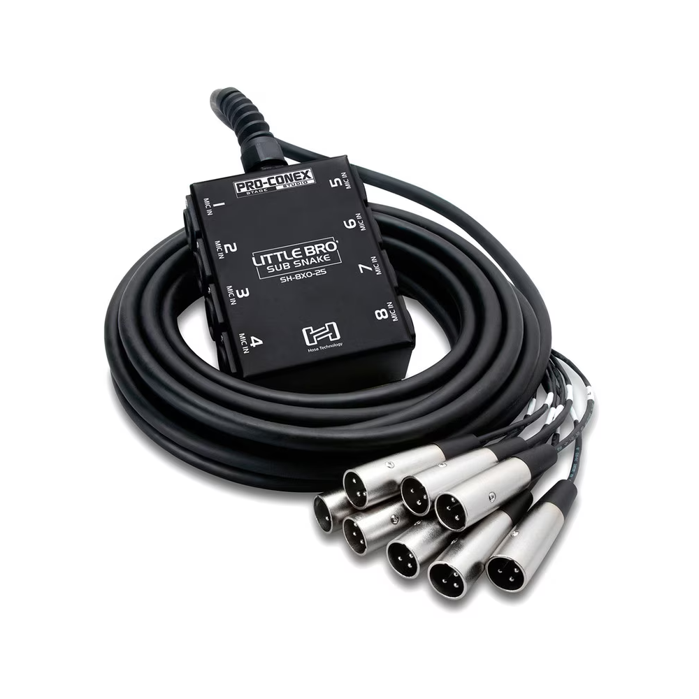 Hosa SH-8X0-25 25ft Little Bro Sub Snake and 8x 25ft Pro XLR Cables