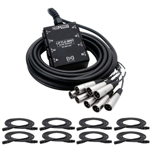Hosa SH-8X0-25 25ft Little Bro Sub Snake and 8x 25ft Pro XLR Cables