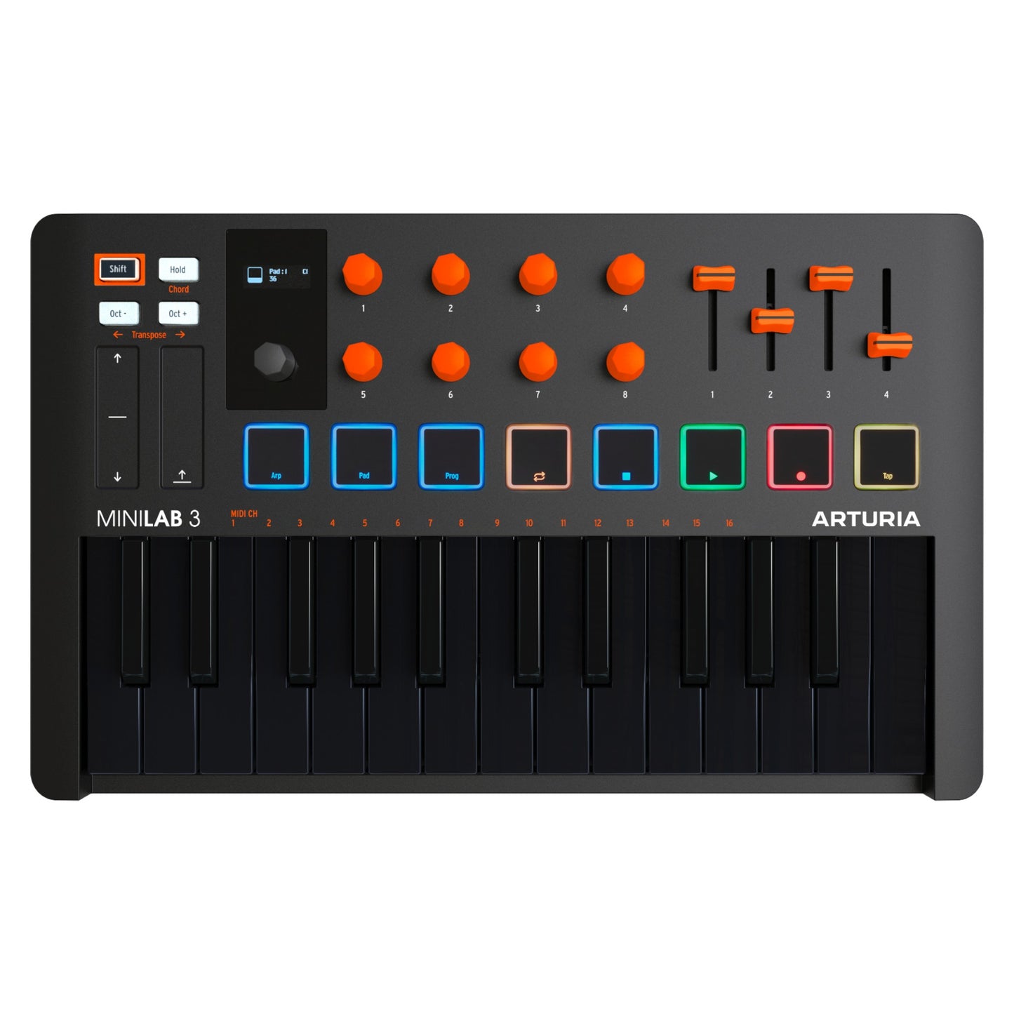 Arturia MiniLab 3 - Universal MIDI Controller for Music Production, with All-in-One Software Package - 25 Keys, 8 Multi-Color Pads - Orange Edition