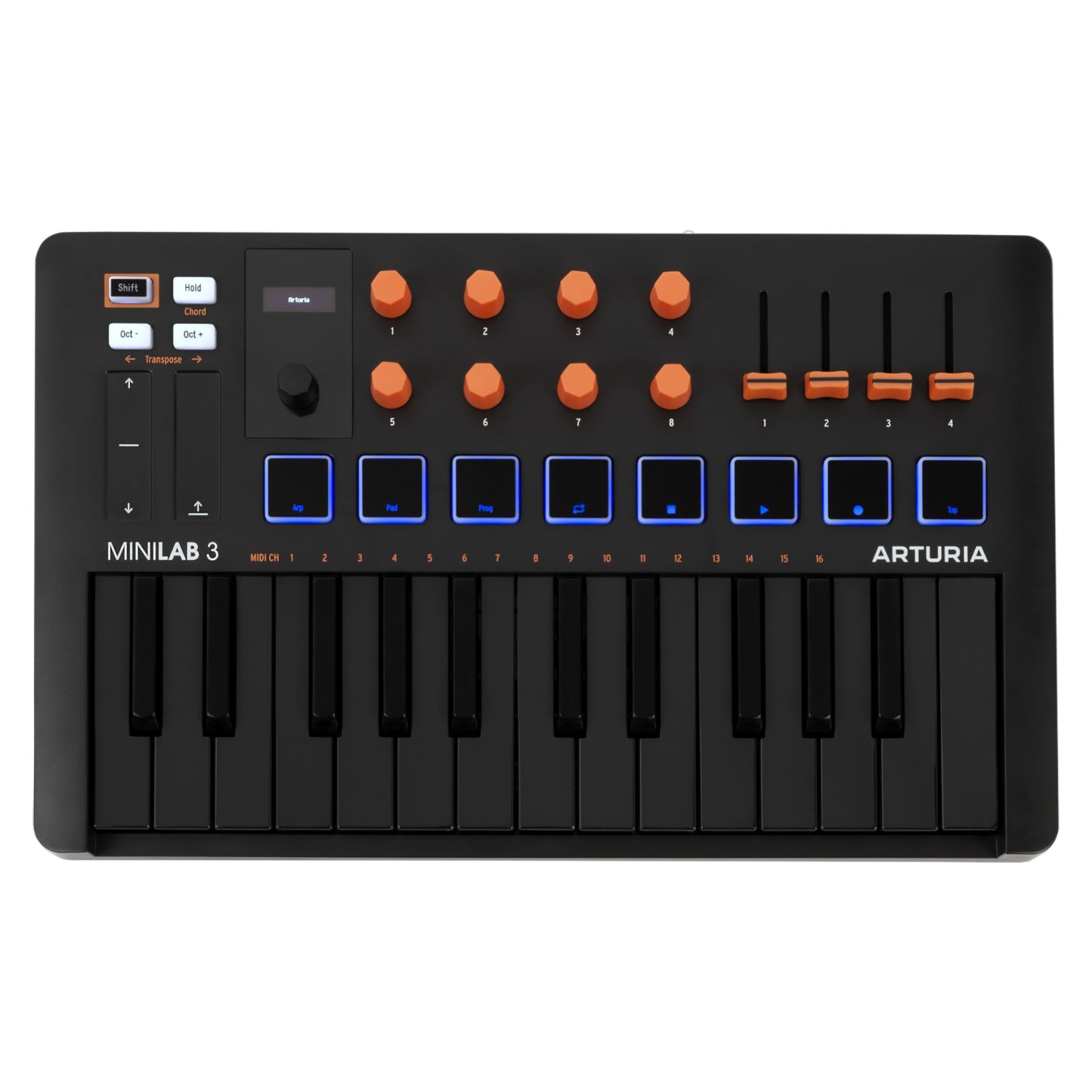 Arturia MiniLab 3 - Universal MIDI Controller for Music Production, with All-in-One Software Package - 25 Keys, 8 Multi-Color Pads - Orange Edition