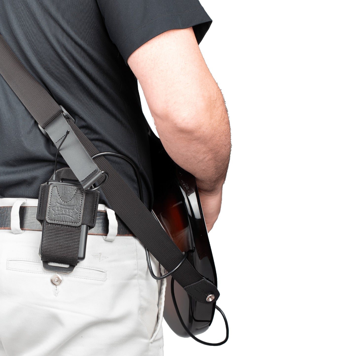 Levy's MM14-BLK Wireless Transmitter Bodypack Holder, Black Leather