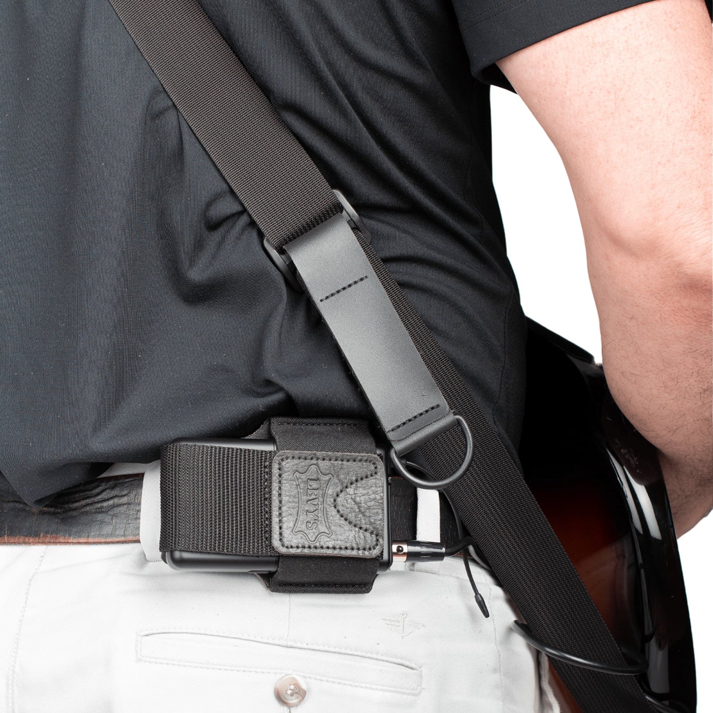 Levy's MM14-BLK Wireless Transmitter Bodypack Holder, Black Leather