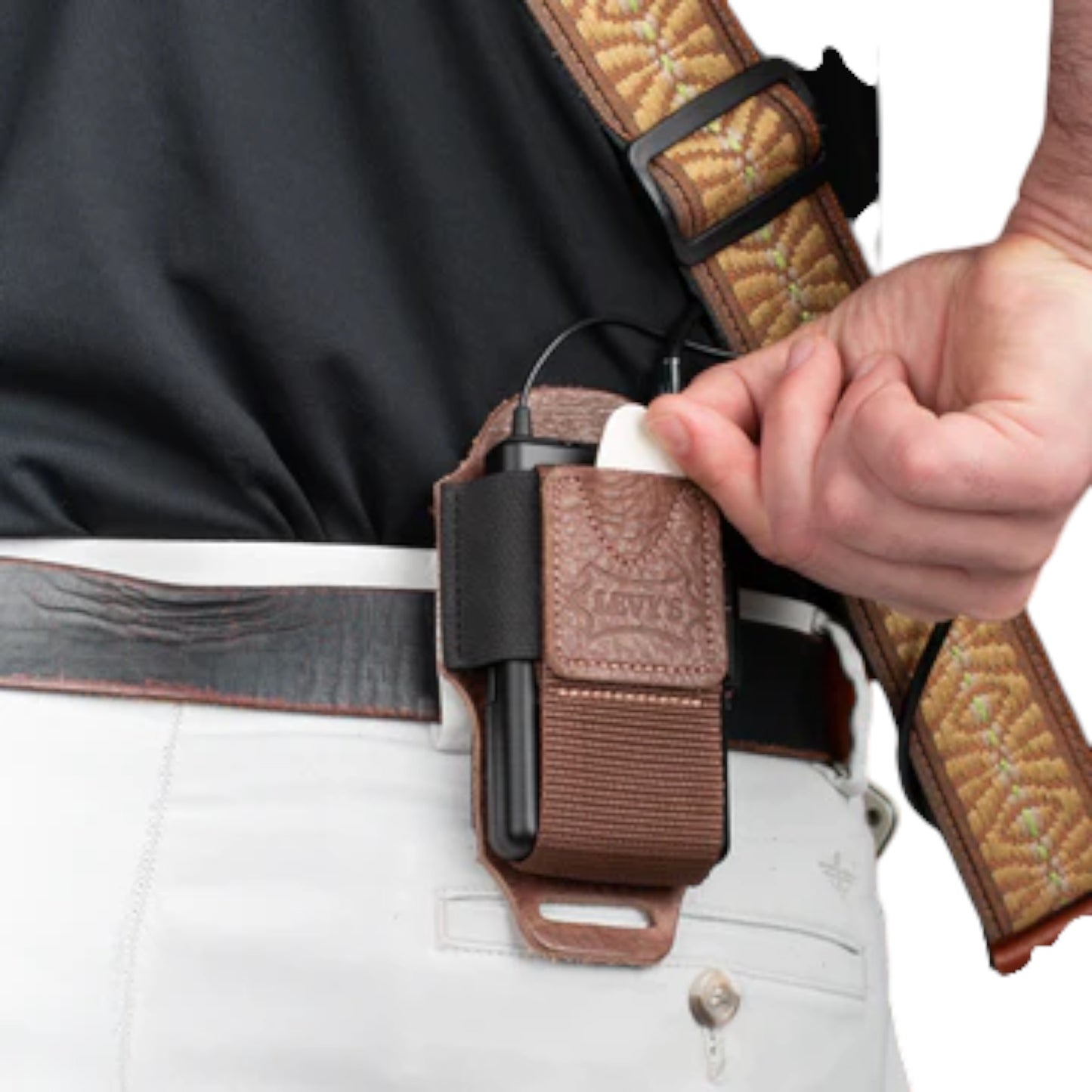 Levy's MM14-BRN Wireless Transmitter Bodypack Holder, Brown Leather