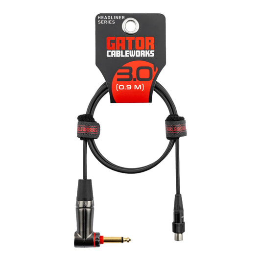 Gator Headliner Series Instrument to Transmitter Cable, 3-ft TA4F to Right-Angle with Quiet Switch