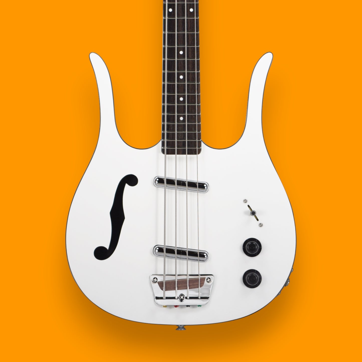 Danelectro 58 Longhorn Short-Scale Semi-Hollowbody Bass - Red Hot White [USED-MINT]