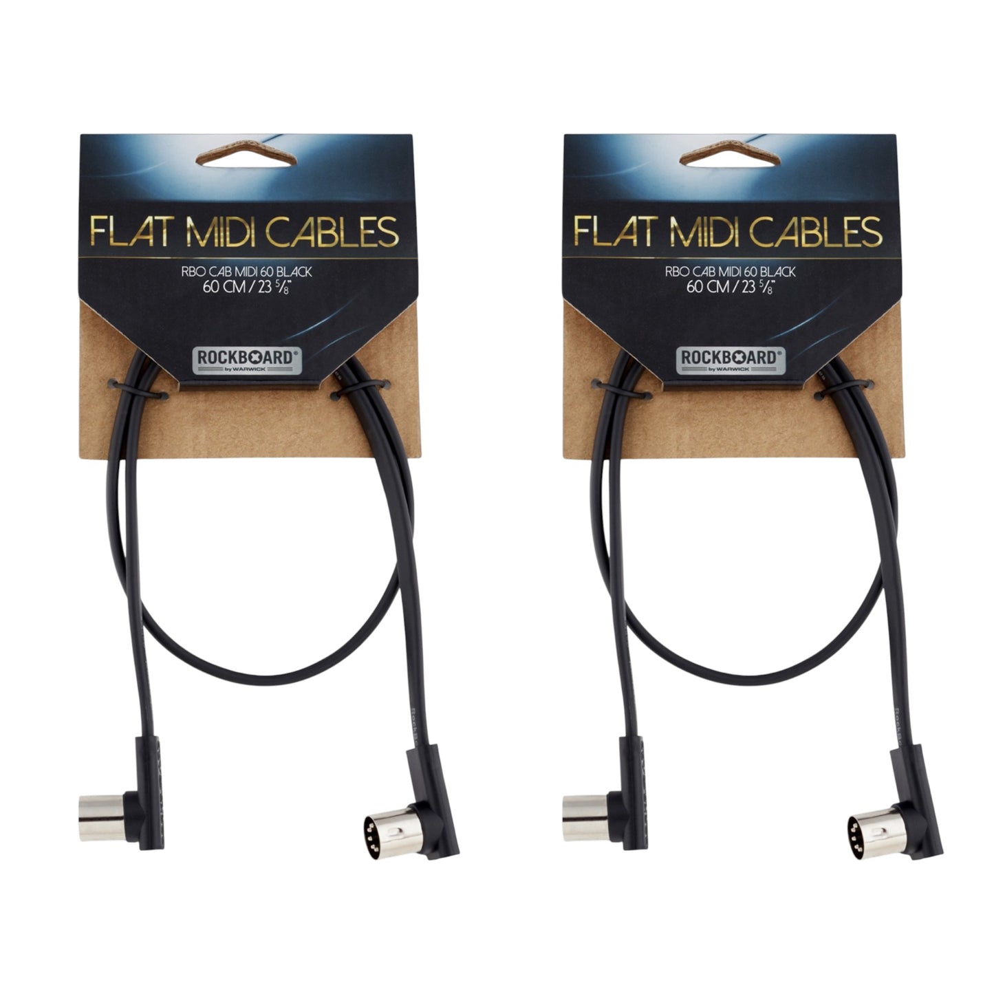 RockBoard Flat MIDI Cable 60 cm (24 in), Black 2-PACK