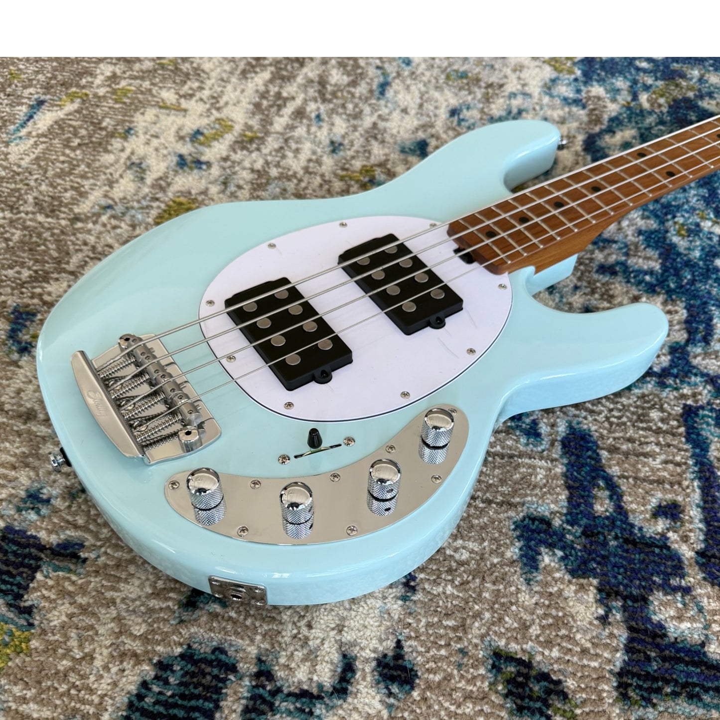 Sterling by Music Man StingRay Ray34 HH 4-String Bass, Daphne Blue, Roasted Maple Neck