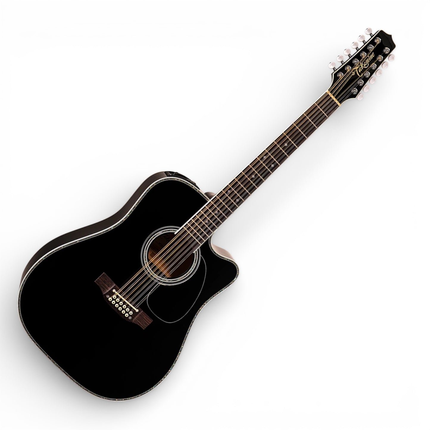 Takmine EF381DX Deluxe 12-String Cutaway Acoustic-Electric Guitar, Gloss Black, Semi-Hard Case, Crafted in Japan