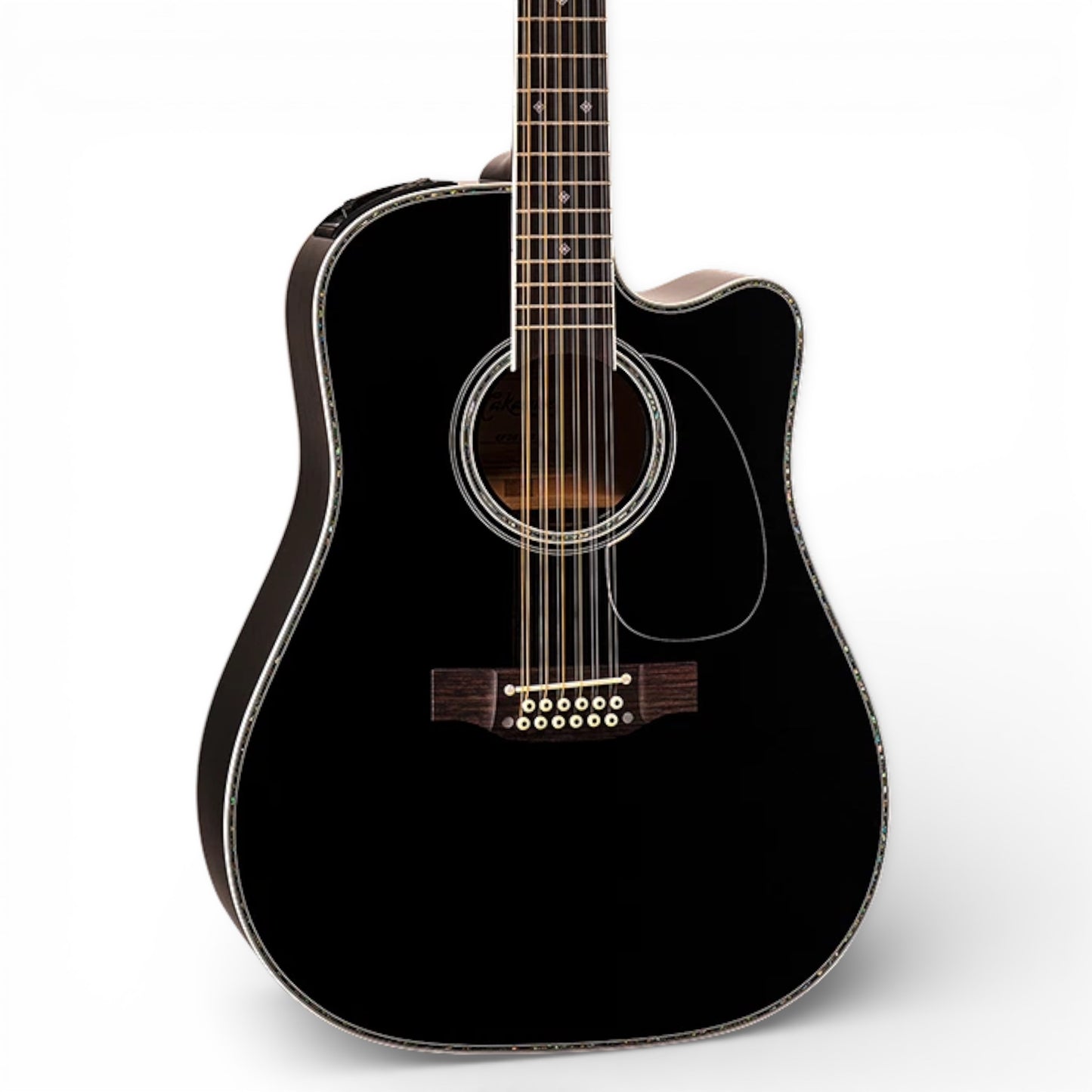 Takmine EF381DX Deluxe 12-String Cutaway Acoustic-Electric Guitar, Gloss Black, Semi-Hard Case, Crafted in Japan