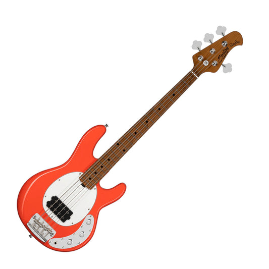 Sterling by Music Man ST-RAYSS4-FRD-M2 StingRay Short Scale 4-String Electric Bass Guitar Roasted Maple Neck, Fiesta Red