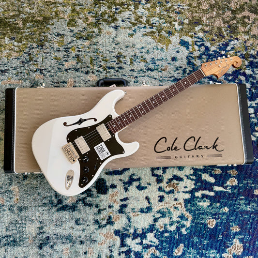 Cole Clark HB-HH-B-WHT Hollow Baby Electric Guitar, HH Black Plate, White, SN220 [NAMM Showcase]