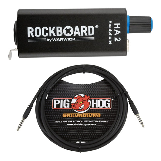 Headphone Monitor Kit - RockBoard HA 2 Personal Volume Controller + 15ft Pig Hog Tour Grade TRS Cable