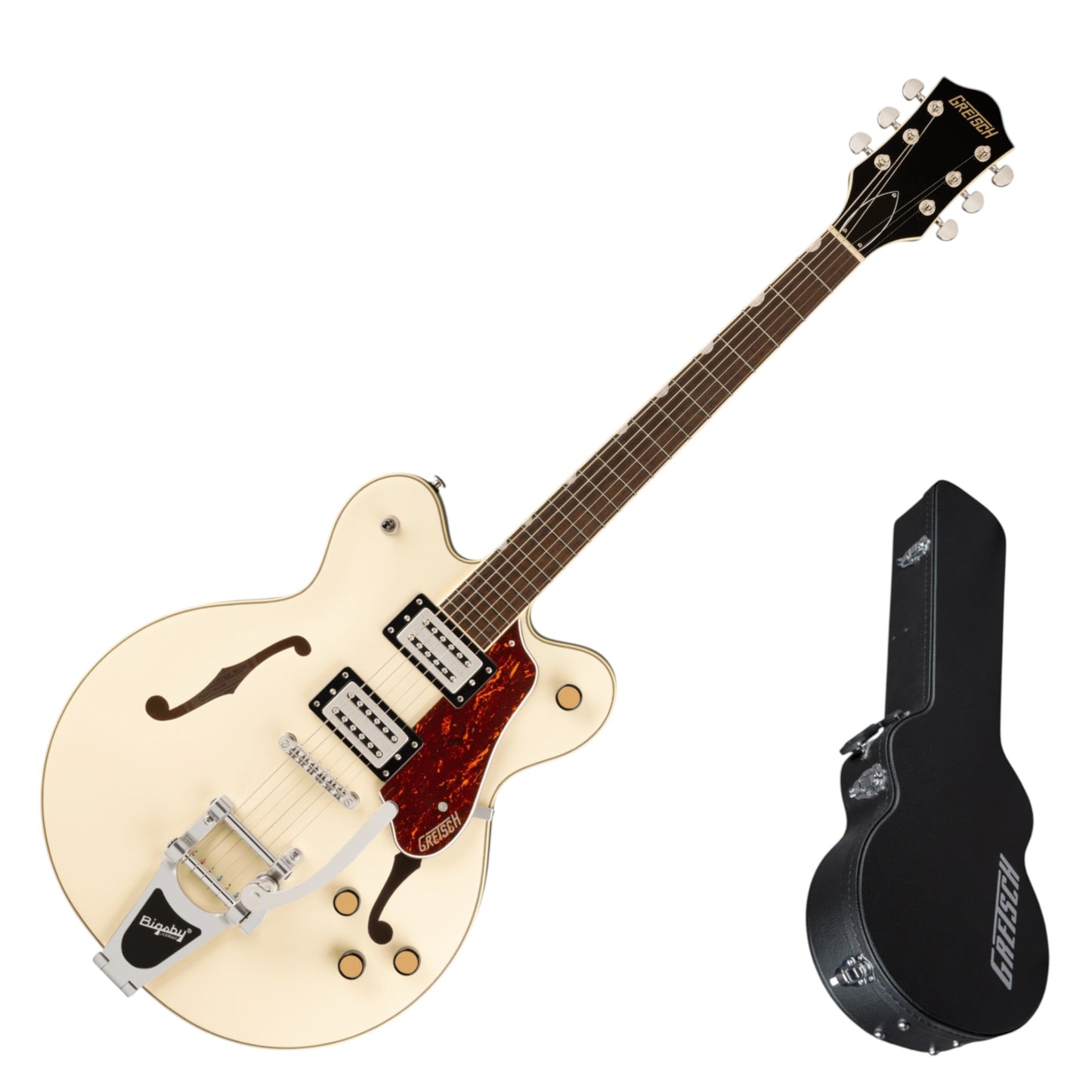 Gretsch G2622T Streamliner Center Block Double-Cut Electric Guitar with Bigsby, Vintage White + Gretsch Guitar Case Bundle