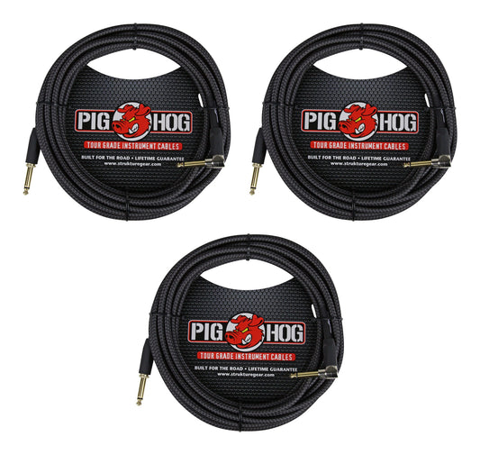 FX Loop and Input Kit - 3x Pig Hog PCH20BKR Tour Grade 20ft Straight to Right Angle Instrument Cable, Black Woven