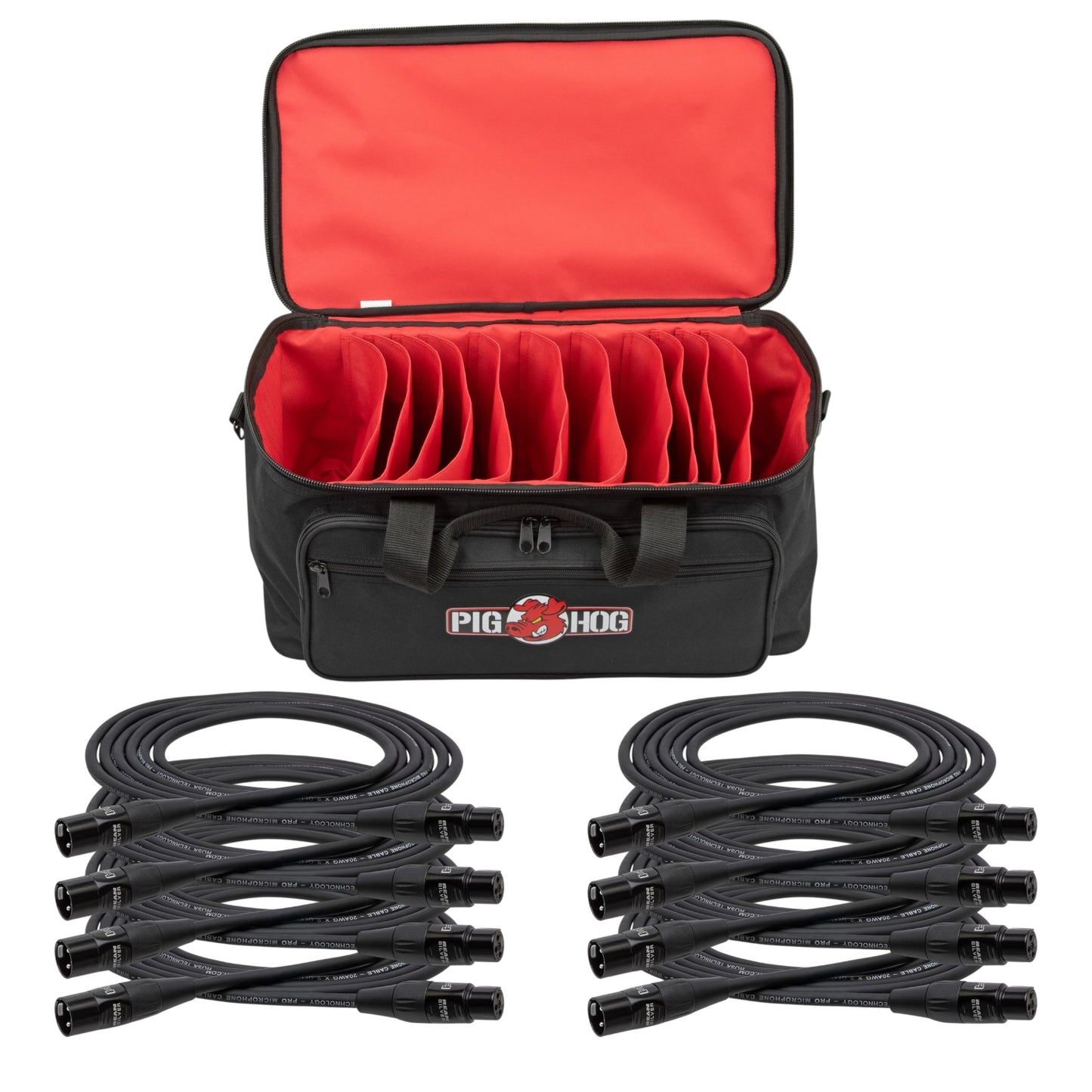 Stage Mic Cable Kit Medium - Pig Hog Medium Cable Organizer + 8x Hosa HMIC-025 25ft XLR Microphone Cables
