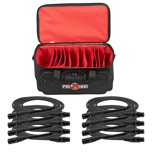 Stage Mic Cable Kit Medium - Pig Hog Medium Cable Organizer + 8x Hosa HMIC-025 25ft XLR Microphone Cables