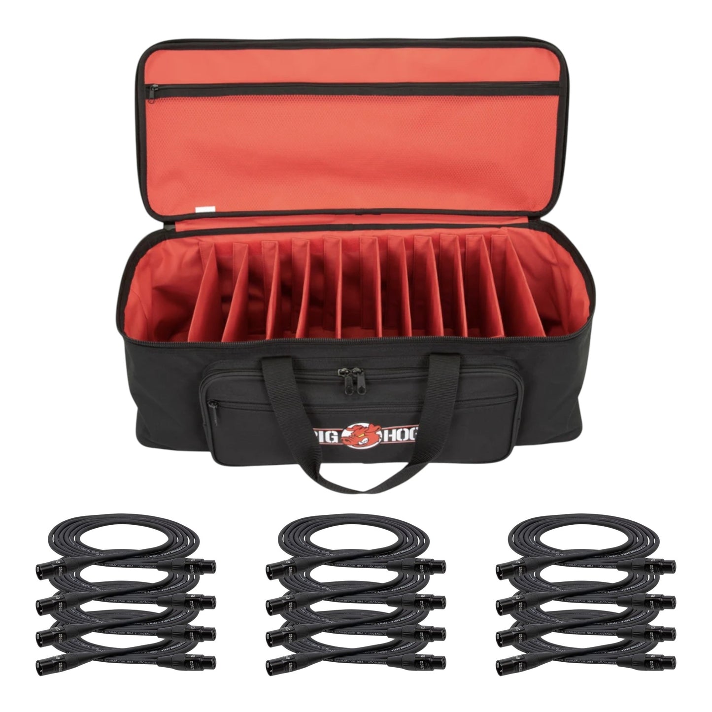 Stage Mic Cable Kit Large - Pig Hog Large Cable Organizer + 12x Hosa HMIC-025 25ft XLR Microphone Cables