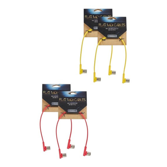 MIDI Pedalboard Routing Kit - 4x 30cm 12-in Flat DIN MIDI Cables (2x Red, 2x Yellow)