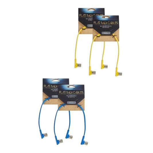 MIDI Pedalboard Routing Kit - 4x 30cm 12-in Flat DIN MIDI Cables (2x Blue, 2x Yellow)
