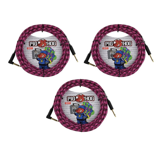 FX Loop and Input Kit - 3x Pig Hog PCH20GPKR Tour Grade 20ft Straight to Right Angle Instrument Cable, Pink Graffiti