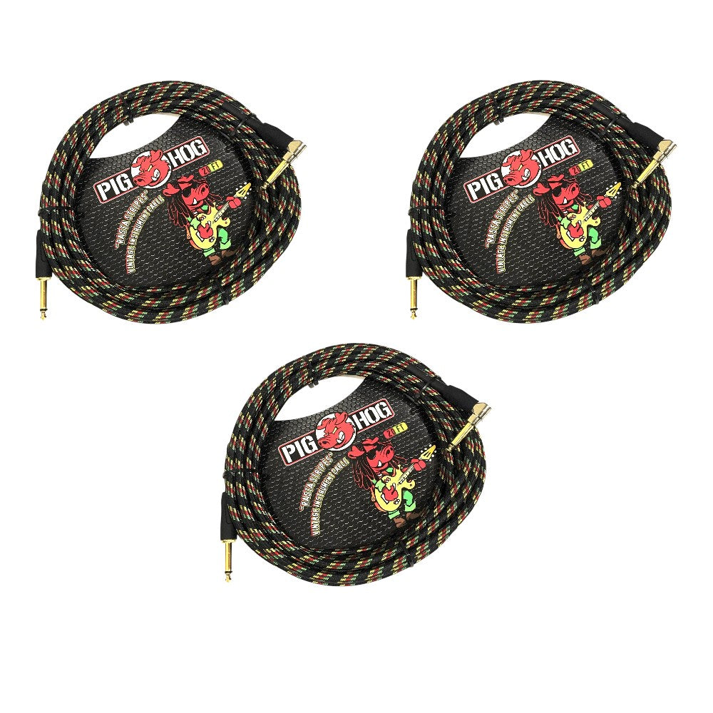FX Loop and Input Kit - 3x Pig Hog PCH20RAR Tour Grade 20ft Straight to Right Angle Instrument Cable, Rasta Stripes