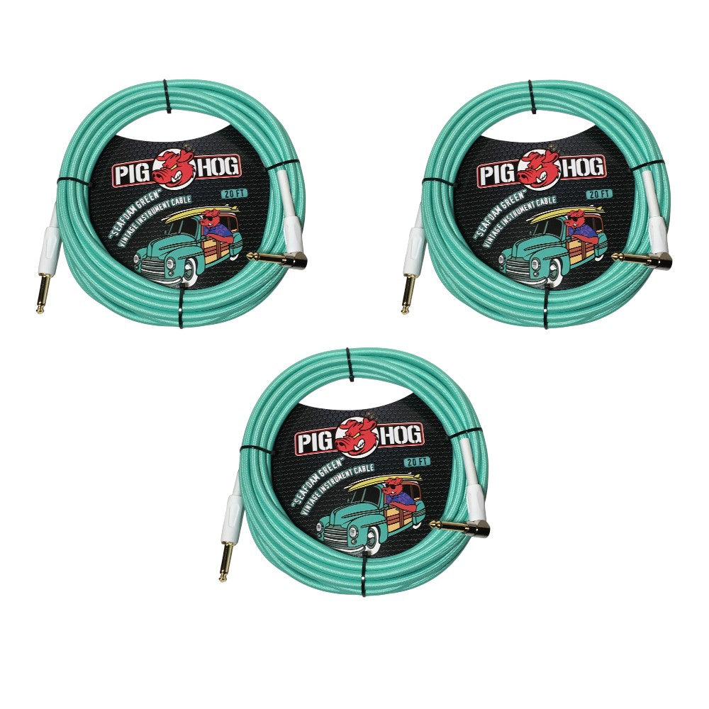 FX Loop and Input Kit - 3x Pig Hog PCH20SGR Tour Grade 20ft Straight to Right Angle Instrument Cable, Seafoam Green