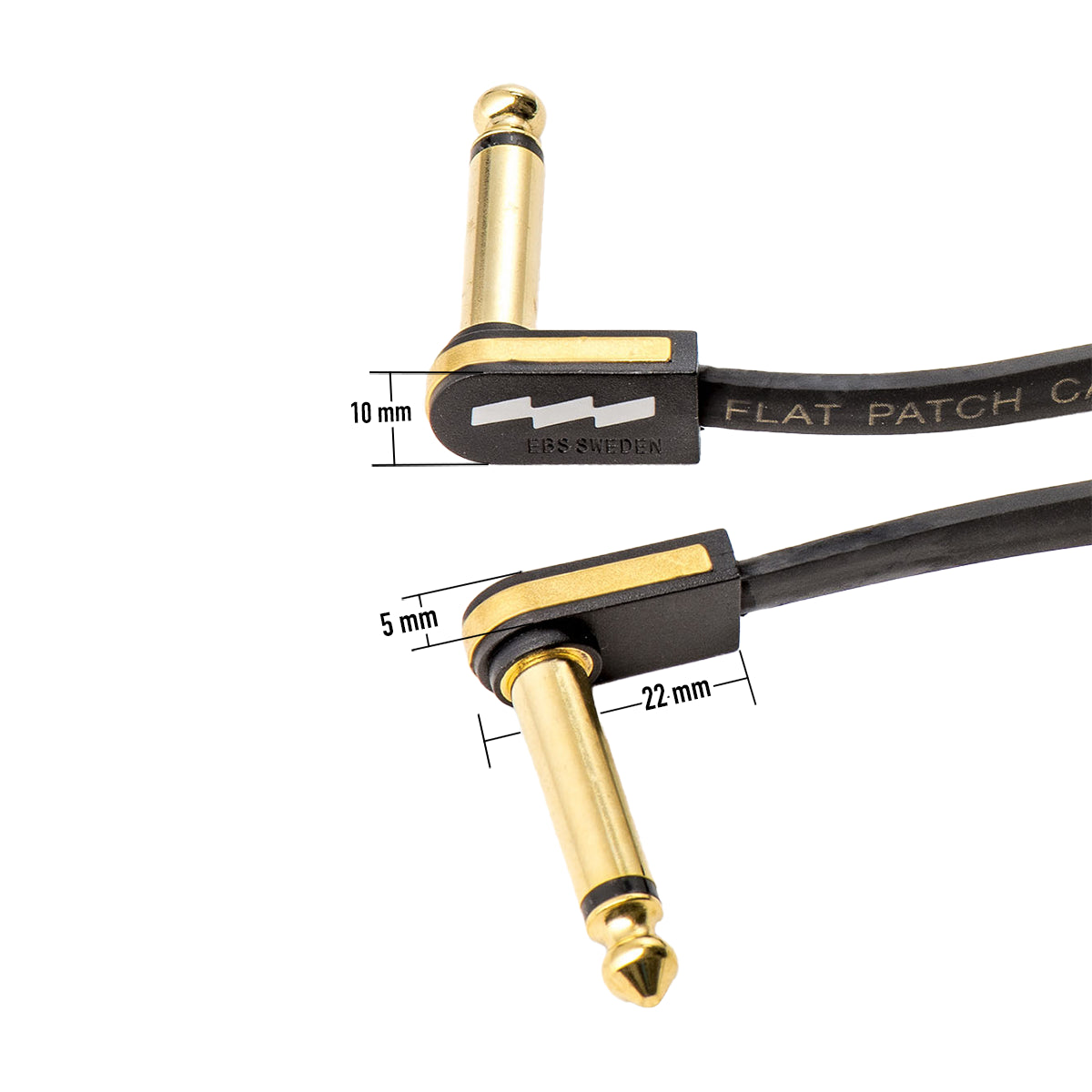 Single-Row Pedalboard Low-Profile Wiring Kit - 5x Mixed-Length EBS Premium Gold Flat Patch Cables
