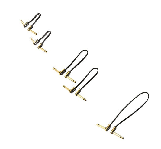 Single-Row Pedalboard Low-Profile Wiring Kit - 5x Mixed-Length EBS Premium Gold Flat Patch Cables