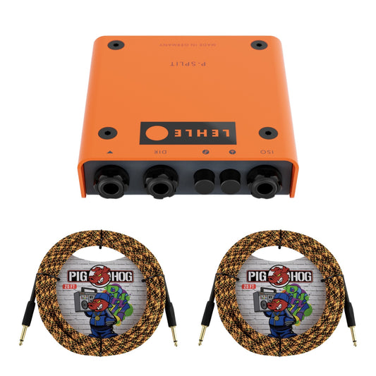 Split Amp Kit - Lehle P-Split III Passive Splitter DI + 2x Pig Hog PCH20GOR Cable 20FT, Orange Graffiti