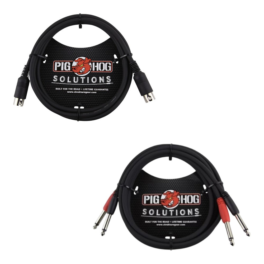 Synth Integration Kit - Pig Hog Dual 1/4in Instrument Cable + Tour Grade MIDI Cable 6FT