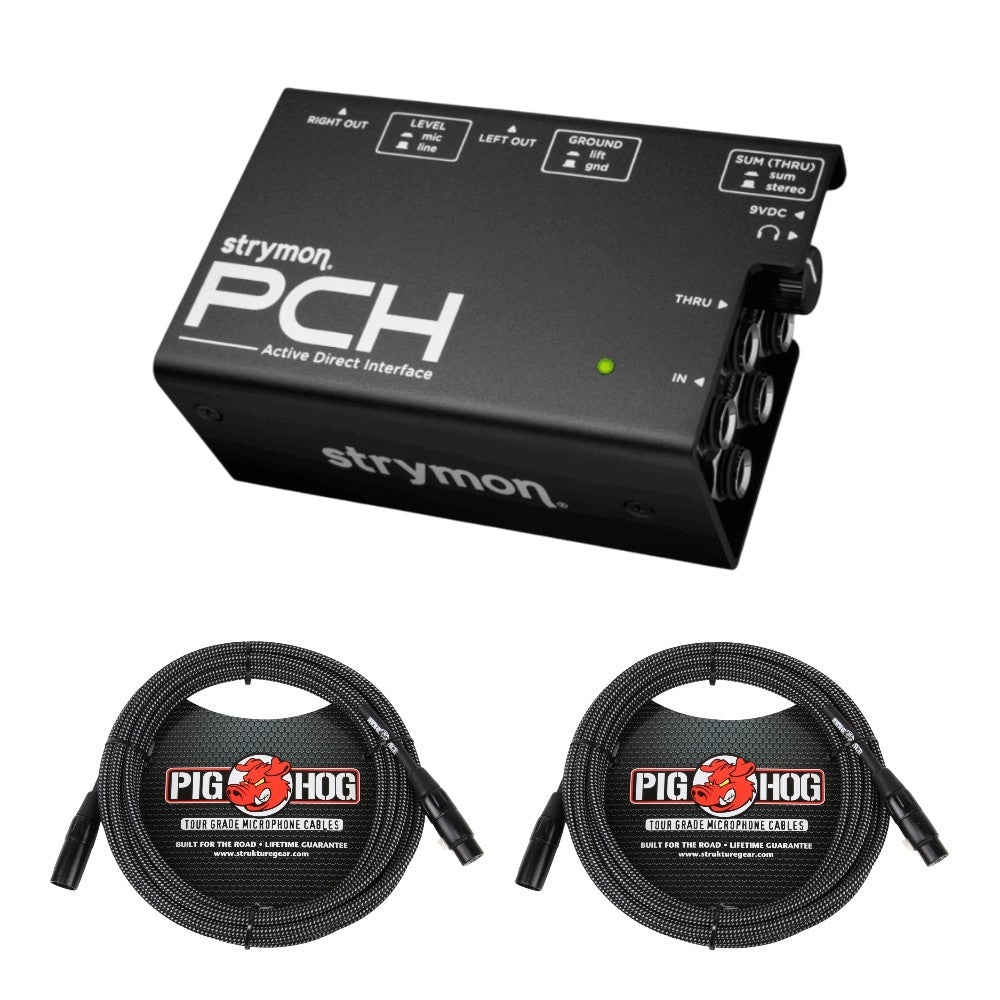 Stereo to FOH Kit Extended Range - Strymon PCH Active Direct Interface + 2x Pig Hog Black/White Woven XLR Cable 30FT