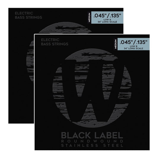 Warwick Black Label Stainless Steel Bass Strings 5-String Low B 40301 M 5B 045/135 Backup Set 2-Pack
