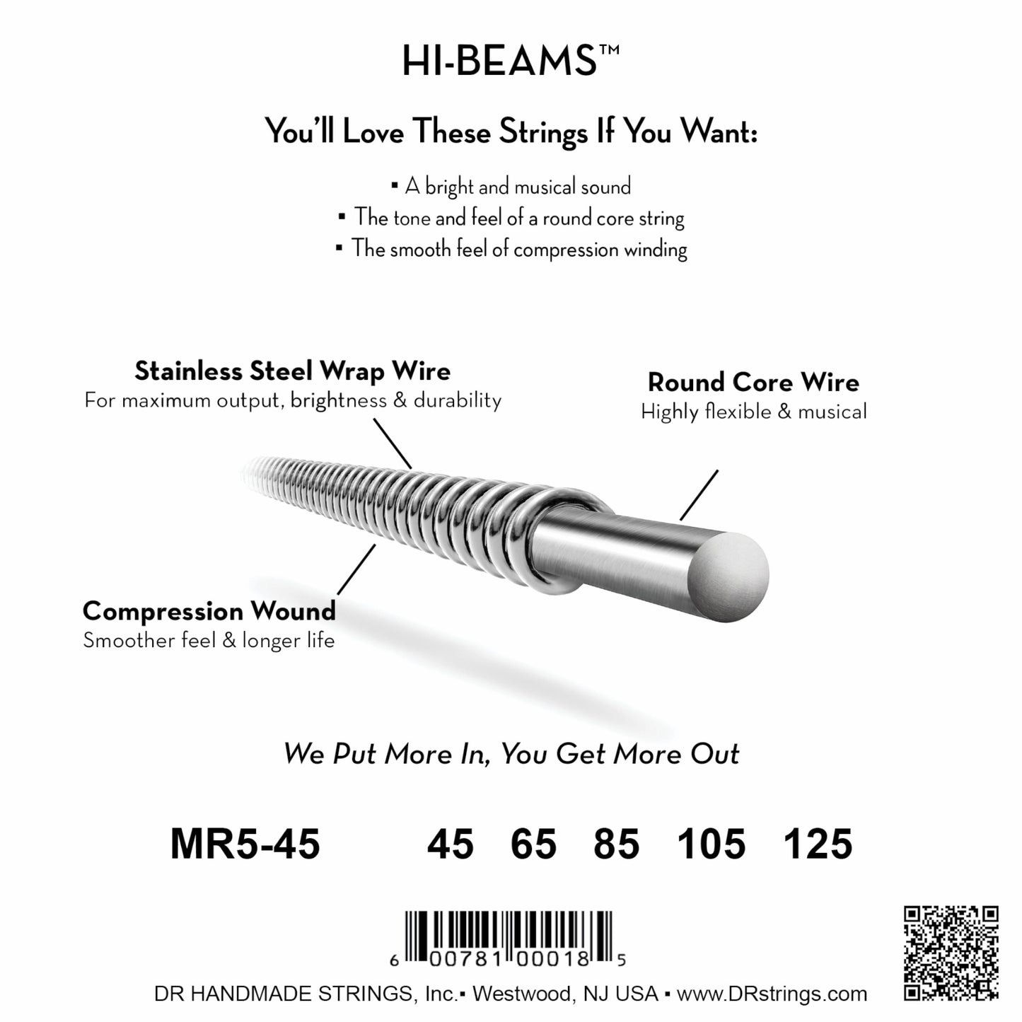 DR Strings MR5-45 Hi-Beams Stainless Steel Round Core Bass Strings 5-String 45/125