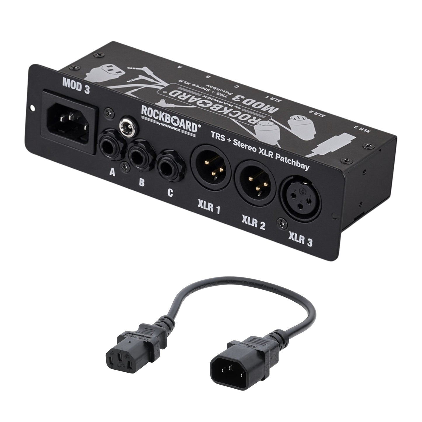 Rockboard MOD3 V2 3xTRS 3xXLR Pedalboard Patchbay + IEC Power Patch Cable