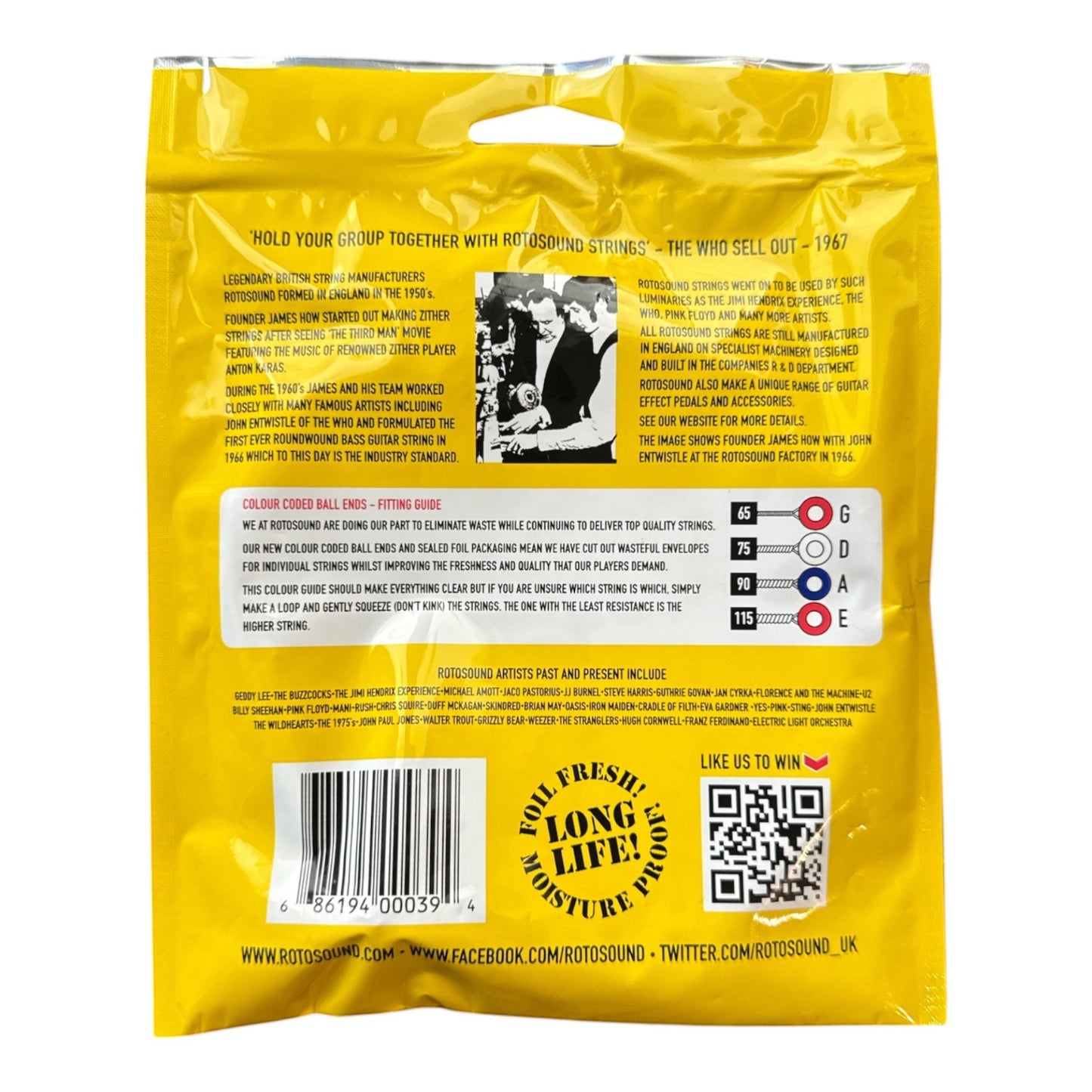Rotosound RS88S Tru Bass Black Nylon Bass Strings 4-String Short Scale 65/115