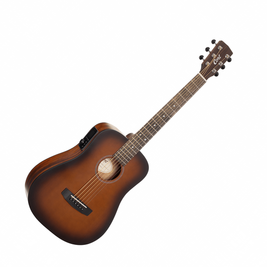 Cort EARTHGO-OPBB Earth Series Go Hyvibe Acoustic Electric Guitar with Built-in Effects System, Brown Burst w/Gig Bag