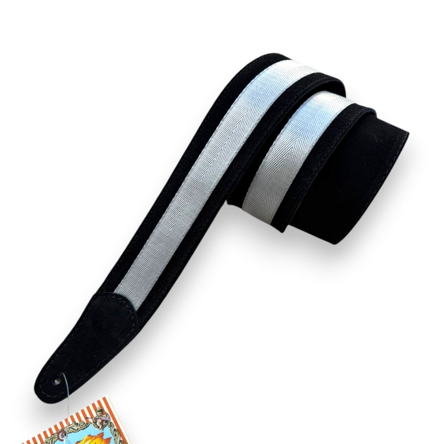 Henry Heller HP-2SLV Peruvian Guitar Strap, Black Suede with Silver Stripe