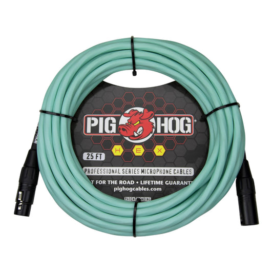 Pig Hog PHMH25SG Hex Series Microphone Cable 25FT, Seafoam Green