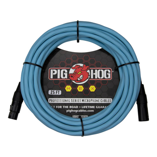 Pig Hog PHMH25DB Hex Series Microphone Cable 25FT, Daphne Blue