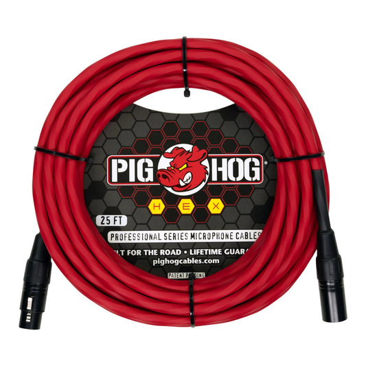 Pig Hog PHMH25CA Hex Series Microphone Cable 25FT, Candy Apple Red