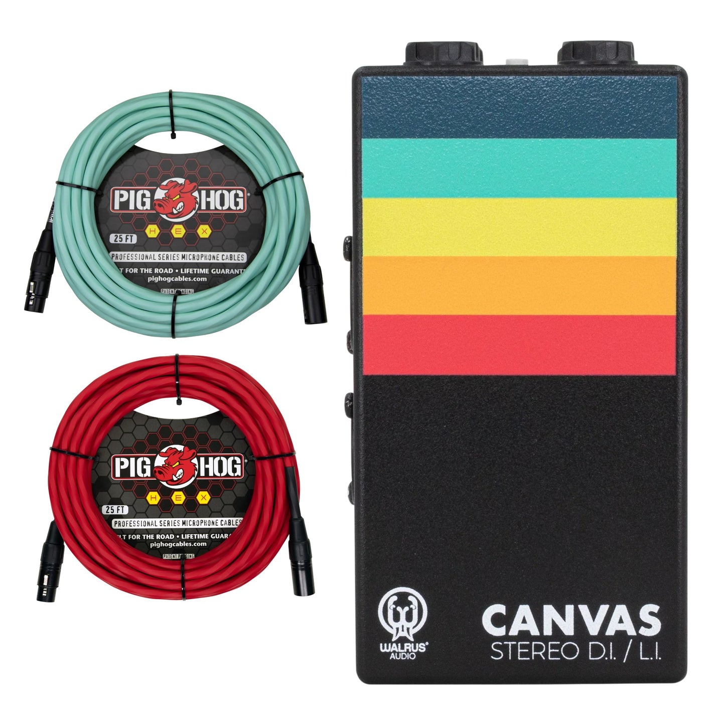 Stereo to FOH Kit - Walrus Canvas Dual Line Isolator / Stereo DI + 2x 25ft Pig Hog Hex Series XLR Cables