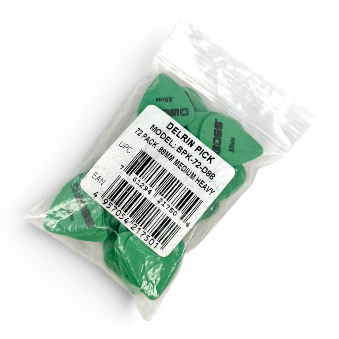 BOSS BPK-72-D88 Delrin Guitar Picks .88 mm Medium/Heavy Made in USA (Compare with Tortex Green), 72-Pack