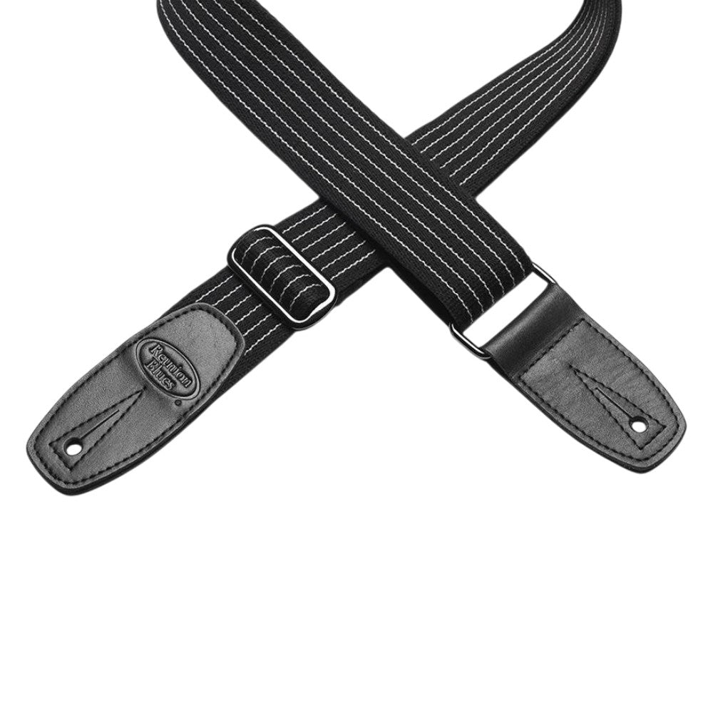 Reunion Blues RBS-28PS Merino Wool 2" Wide Guitar Strap (Length 42"-60"), Black with Pinstripes