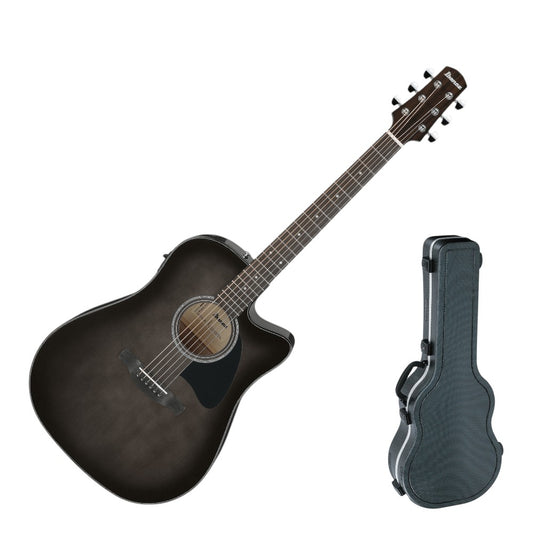 Ibanez AAD77CE Advanced Acoustic Series Acoustic Guitar, Transparent Black Sunburst High Gloss  + MR600AC Roadtour Case