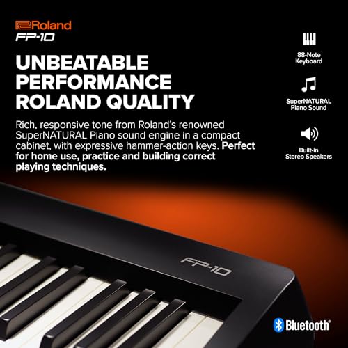 Roland FP-10 88-Key Hammer-Action Digital Piano with Bluetooth MIDI, Black